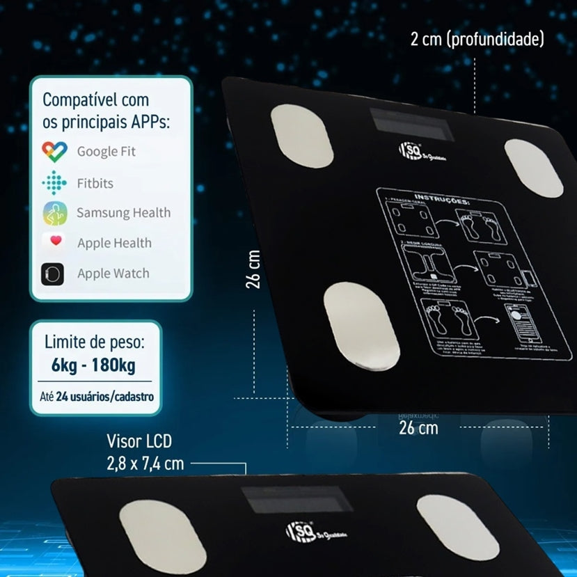 Balança Digital Corporal Bioimpedância Bluetooth App