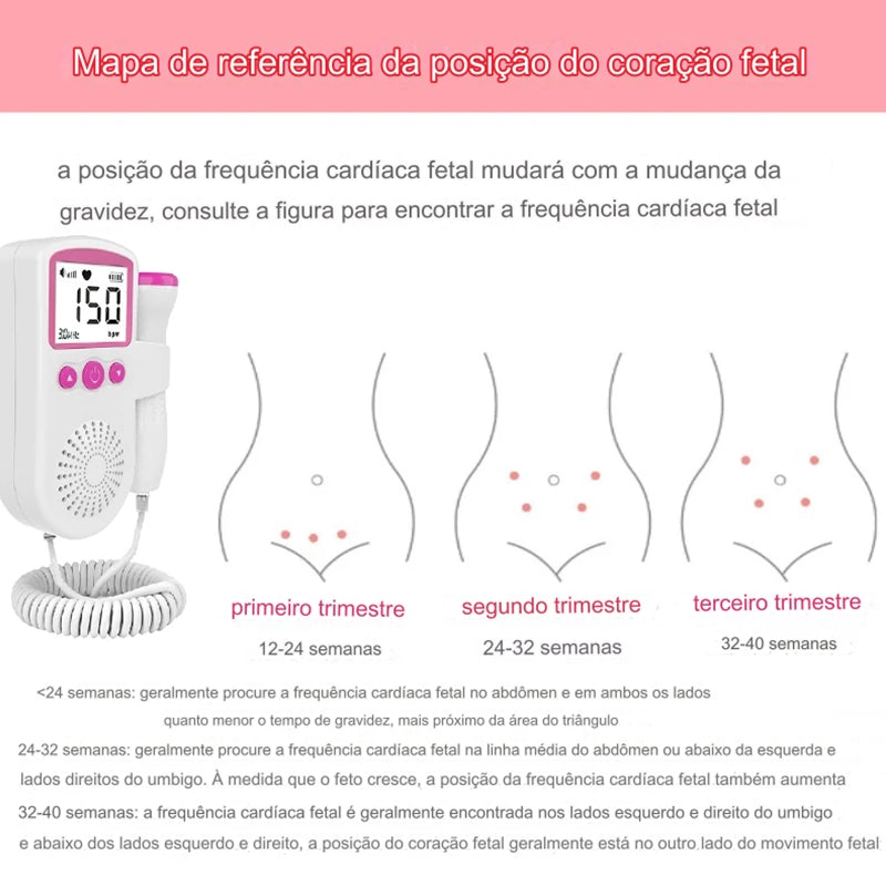 Monitor Fetal Doppler Aparelho Para Ouvir Coração Bebê