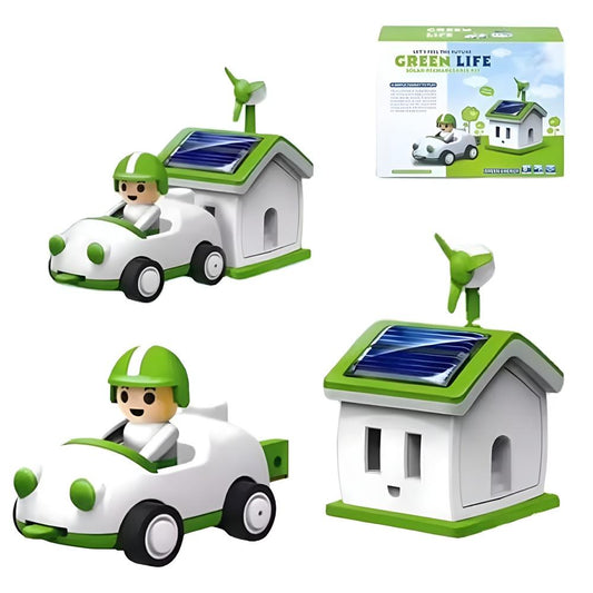 Kit robo carrinho e casa solar brinquedo infantil 3 em 1 robótica com catavento educativo recarregável.