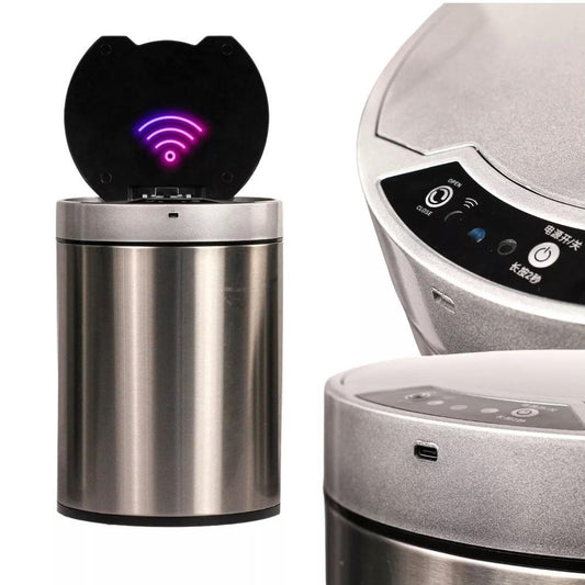 Lixeira Automática com Sensor 12 Litros Inox Polido Grande Cabo USB com Cesto Removível Luxo Recarregável