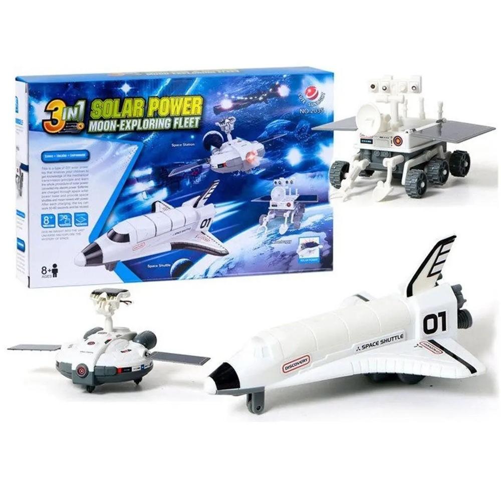 Kit estação solar robótica robo didático 3 em 1 brinquedo com placa de energia avião espacial