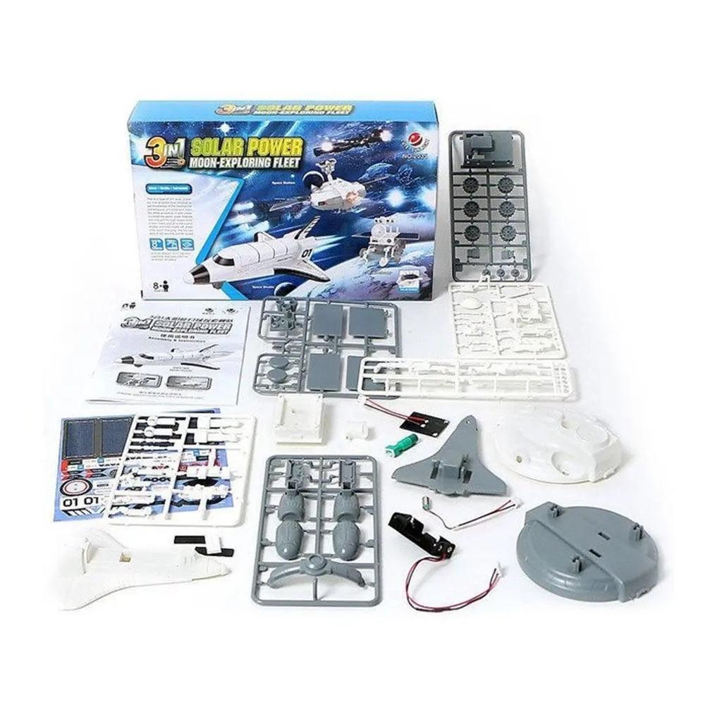 Kit estação solar robótica robo didático 3 em 1 brinquedo com placa de energia avião espacial