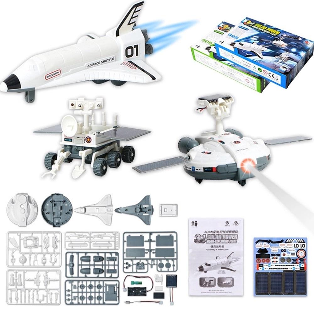 Kit estação solar robótica robo didático 3 em 1 brinquedo com placa de energia avião espacial