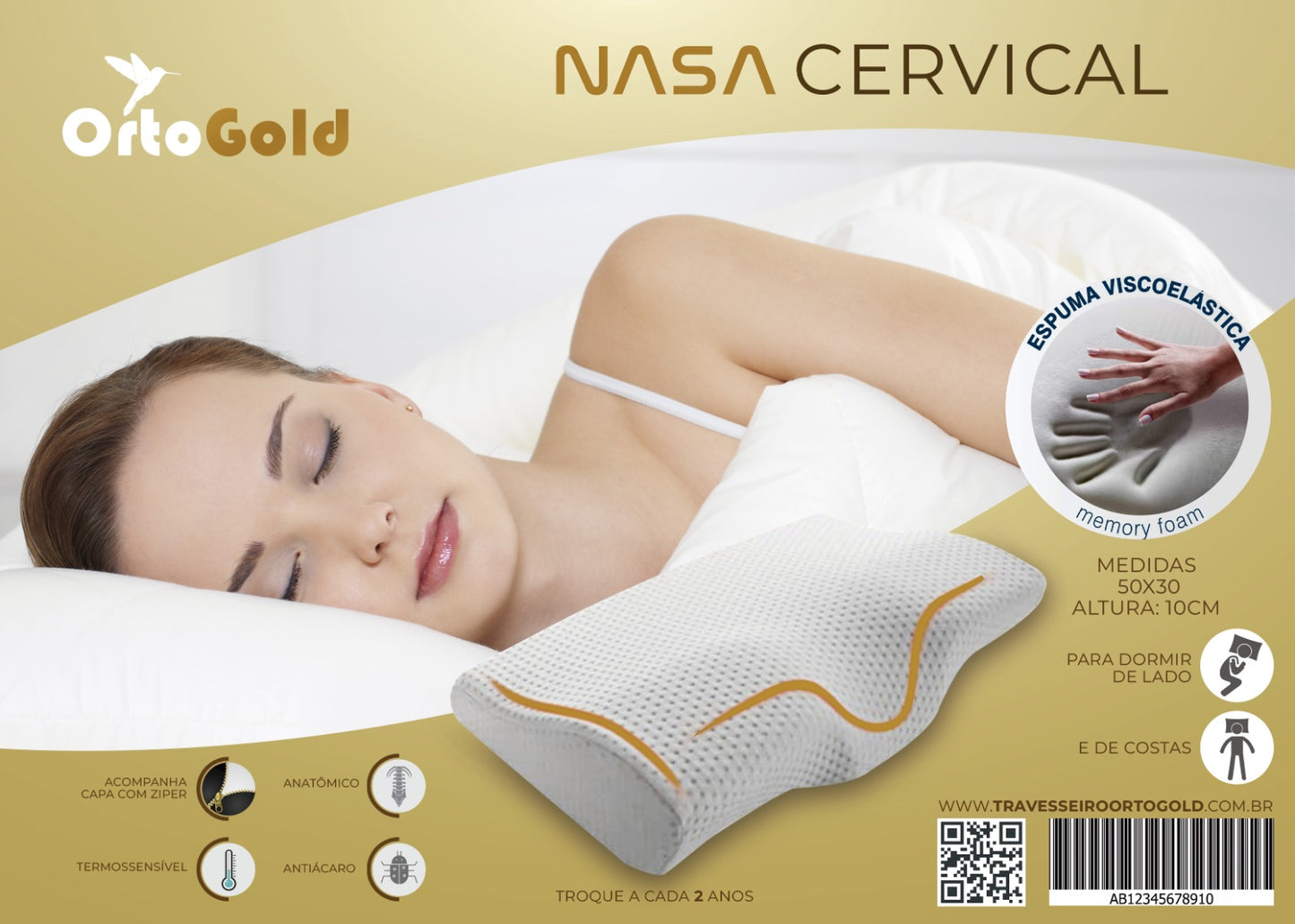 Travesseiro Nasa Cervical Anatômico- Adeus Dores nas Costas - OrtoGold