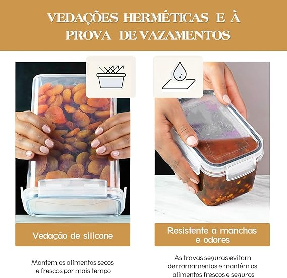 Kit Potes Herméticos Transparentes Resistentes 15 Potes para Cozinha